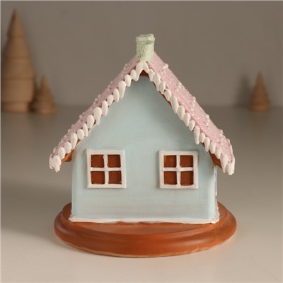 Фигурка светящаяся «Пряничный домик с ёлочкой», зефирный, 12.5×12.5×12.5 см