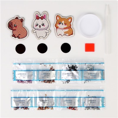 Алмазная мозаика на деревянном магните для детей «Милые зверюшки», набор для творчества