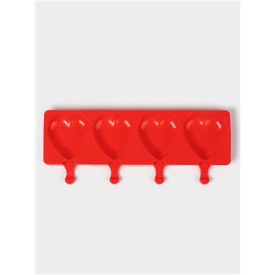 Форма для мороженого «Сердца», силикон, 37×15×2.5 см, 4 ячейки (9.2×8.4 см), МИКС