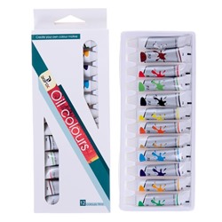 Краски масляные, 12 цветов, в пластиковой тубе, 9 мл, в картонной коробке