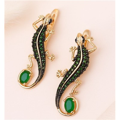 Серьги ящерицы крупные, покрытие позолота 585 пробы,H1698, арт.314.669