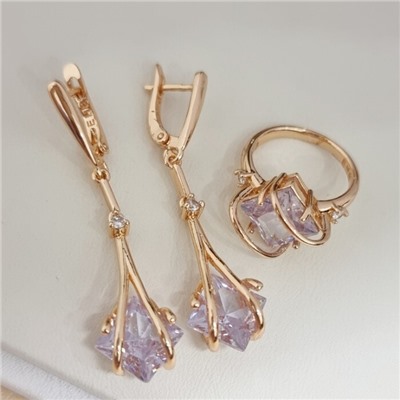 Комплект ювелирной бижутерии коллекция "Дубай" серьги и кольцо 20 р, покрытие позолота, вставка: стекло, цвет: прозрачный, арт.414.176-20