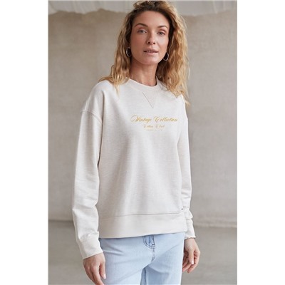 Свободный свитшот с принтом и разрезами из эластичного футера двухнитки без начеса VILATTE, 1228148