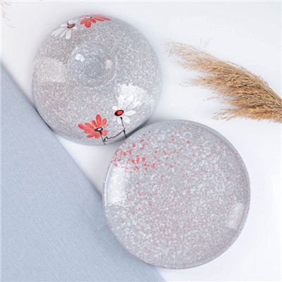 Блинница Псковский гончар «Ромашка двойная», 15×24 см, керамика, серая