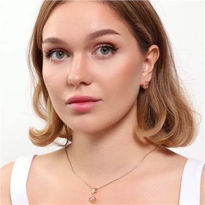 Комплект ювелирная бижутерия коллекция  "Дубай" серьги и кулон, покрытие: позолота, вставка: фианиты, цвет: разноцветный, арт.215.429