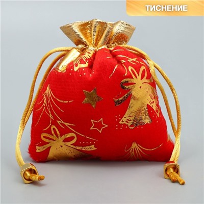 Мешочек подарочный плюш «Новогодние салюты», колокольчики, тиснение, 10×12 см ± 1.5 см