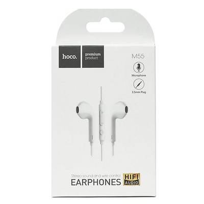 Проводные наушники с микрофоном вкладыши Hoco M55 Memory sound Jack 3,5  (white)