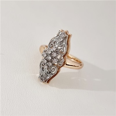 Кольцо 19 р ювелирная бижутерия коллекция "Дубай", покрытие позолота, вставка: фианиты, цвет: прозрачный, арт.314.931-19