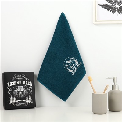 Полотенце махровое «Хозяин леса», 35×60 см, хлопок 100%, зелёное