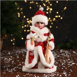 Снегурочка под ёлку «Зимнее волшебство. Пушистой шубке с бантом и фонариком» двигается, 30 см, красный