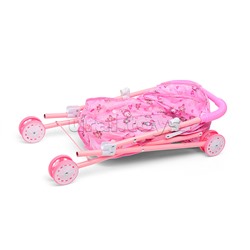 Коляска кукольная (металлическая, складная, прогулочная с капюшоном, цвет розовый, с принтом) в пакете