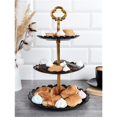 Ваза для сервировки 3-х ярусная 15/18/22 Круг белая / D-1244 /уп 100/ Пластик/689062