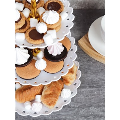 Ваза для капкейков 3-х ярусная 15/18/22 Круг белая / D-1244 /уп 100/ Пластик/689062