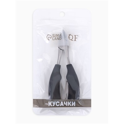 Кусачки педикюрные, с колпачком, с прорезиненными ручками, изогнутое лезвие, 12.5 см, длина лезвия-15 мм, чёрные, серебристые