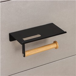 Держатель для туалетной бумаги с полочкой Stölz BAMBOO, 18×9.7×7.5 см, чёрный