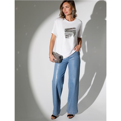 Нарядная футболка с принтом фольгой из премиального хлопка с эластаном