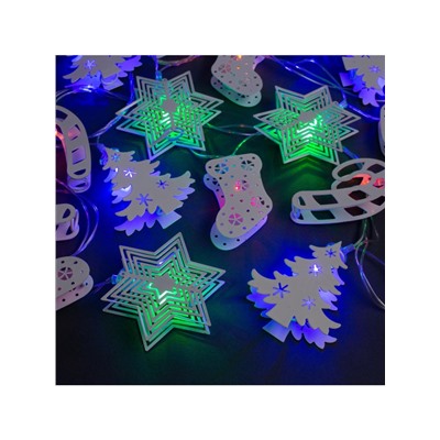 Гирлянда «Нить» 4 м с насадками «Новогодняя сказка», IP20, прозрачная нить, 20 LED, свечение мульти, 8 режимов, 220 В