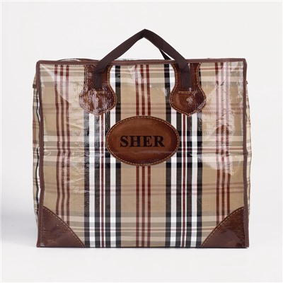 Сумка хозяйственная SHER на молнии, 73 л, 53×29×48 см, бежевая/коричневая