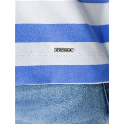 Футболка в полоску с V-вырезом и цельнокроеным рукавом из премиального хлопка