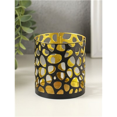Металлический подсвечник «Цилиндр камушки», 7.5×7.5×8 см, чёрный с золотом