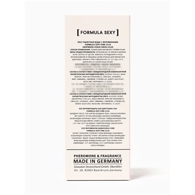 Туалетная вода женская с феромонами Formula Sexy collection Pink U110, 30 мл