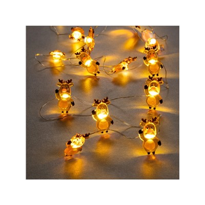 Гирлянда «Нить» 2 м роса с насадками «Олень», IP20, серебристая нить, 20 LED, 2 режима, батарейка ААх2 (нет в комплекте), свечение тёплое белое