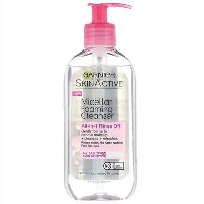 Garnier, SkinActive, мицеллярная очищающая пенка, многоцелевая, легко смывающаяся, для всех типов кожи, 200 мл (6,7 жидк. унции)