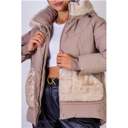 Зимняя куртка с капюшоном Меховая отделка арт.631 (Коричневый)