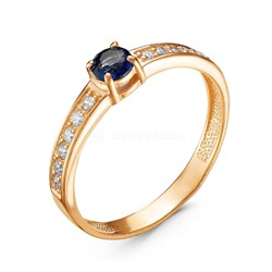 Кольцо из золочёного серебра с пл.кварцем цв.сапфир и фианитами 925 пробы К1211з108