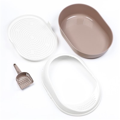 Лоток для кошек с бортом, сеткой и совком «Космо» 51.9×37.8×21.3 см, коричневый