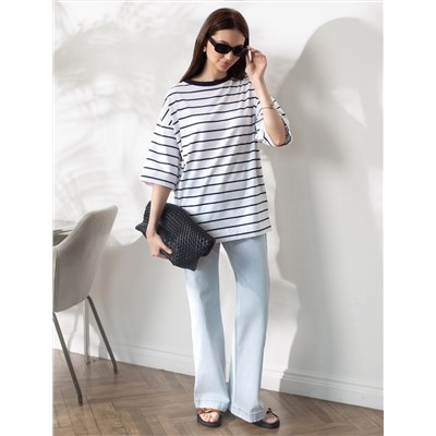 Свободная футболка в полоску из премиального хлопка с эластаном