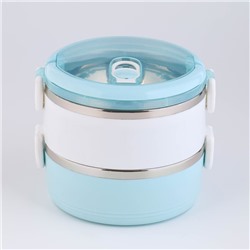 Ланч бокс TAKE IT EASY «Милави», 1.1 л, ёмкость 500 мл, 2 уровня,, сохраняет тепло 2 ч, нержавеющая сталь, белый, голубой