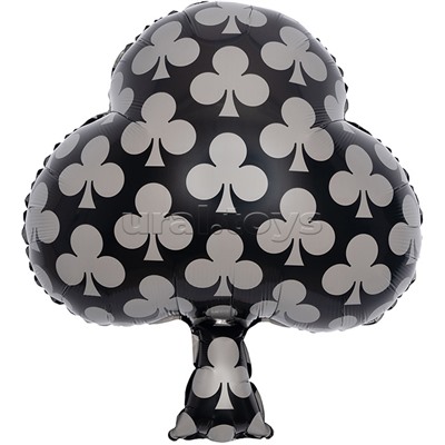 Шар (26''/66 см) Фигура, Покер, Карточная масть: Трефы, Черный, 1 шт. в уп.