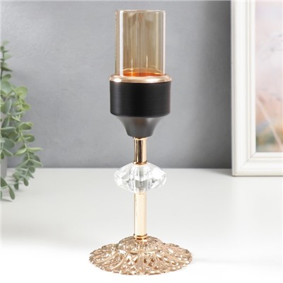 Подсвечник на 1 свечу «Кристалл. Ажурная подставка», под золото, чёрный, 24×10×10 см