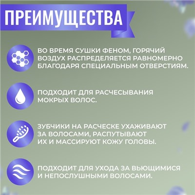 Расчёска массажная, широкая, вентилируемая, 8.5×20.5 см, PVC коробка, цвет белый/бирюзовый