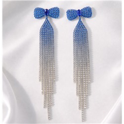 Серьги длинные висячие со стразами "Вечерние", цвет: серебристый и голубой, арт.012.024