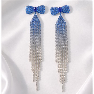Серьги длинные висячие со стразами "Вечерние", цвет: серебристый и голубой, арт.012.024