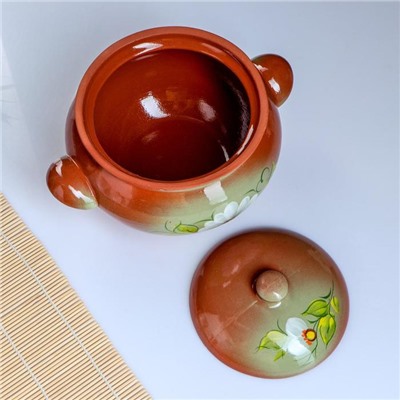 Жаровня Кунгурская керамика, 2 л, с ручками, керамика, зелёная