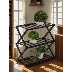 Подставка для цветов Greengo, 3 полки, 50×25×46 см, напольная, бамбук, чёрная