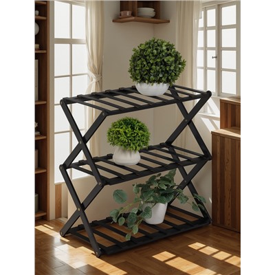 Подставка для цветов Greengo, 3 полки, 50×25×46 см, напольная, бамбук, чёрная