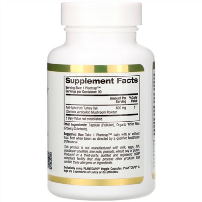 California Gold Nutrition, Fungiology, трутовик разноцветный (различные органы), 90 капсул Plantcap