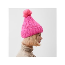 Шапка с помпоном женская MINAKU, розовая, размер 56-58