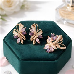 Комплект ювелирная бижутерия, серьги и кольцо позолота, камни цвет розово-фиолетовый, р-р 17, 76168, арт.414.463-17