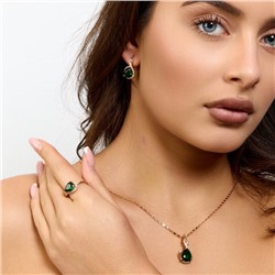 Комплект ювелирной бижутерии коллекция "Дубай" серьги, кулон и кольцо 20 р, покрытие позолота, вставка: стекло и цирконы, цвет: зеленый и прозрачный, арт.217.489-20