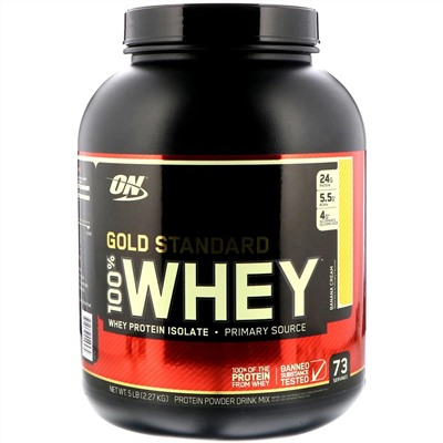 Optimum Nutrition, 100% Whey Gold Standard, со вкусом банана, 5 фунтов (2,27 кг)