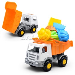 Набор №185: "Мираж", автомобиль-самосвал + ведро-цветок среднее, лопатка №5, грабельки №5, 4 формочки
