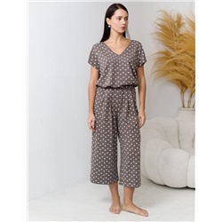 Укороченные широкие брюки кюлоты c принтом на резинке из 100% хлопка