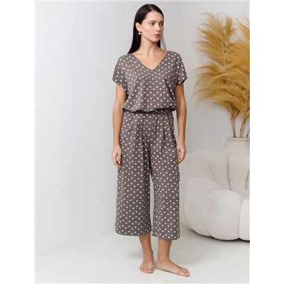 Укороченные широкие брюки кюлоты c принтом на резинке из 100% хлопка