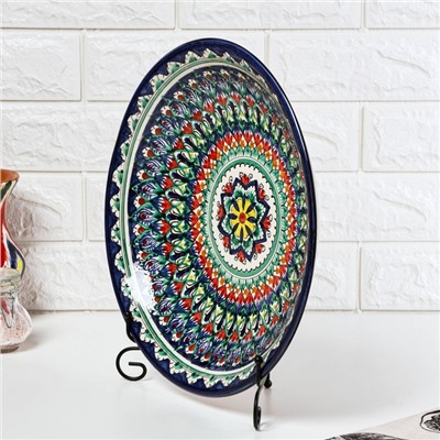 Ляган узбекский Риштанская Керамика «Узоры», d=33 см, глубокий, синий