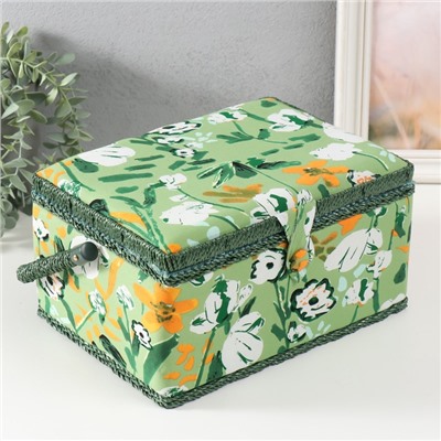 Шкатулка для рукоделия и шитья «Летние цветы на зелёном», хранение ниток, иголок, мелочи, 19×26×14.5 см